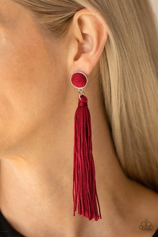 Paparazzi Tightrope Tassel - Red ♥ Post Earrings