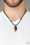 MAGIC BULLET BRASS BULLET AND BEADED CHAIN BROWN LEATHER NECKLACE UNISEX