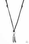 Eagerly Eagle Black Leather Silver Feather Pendant Urban Necklace Unisex