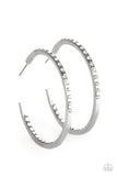 Coming Into Money Silver and White Rhinestone Hoop Earrings