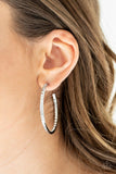 Coming Into Money Silver and White Rhinestone Hoop Earrings